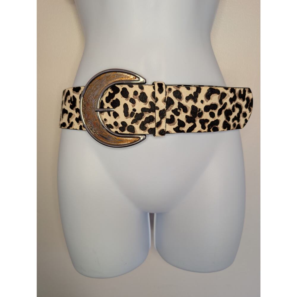 White House Black Market Women Accessories, Haircalf Cheetah Leather Belt, S